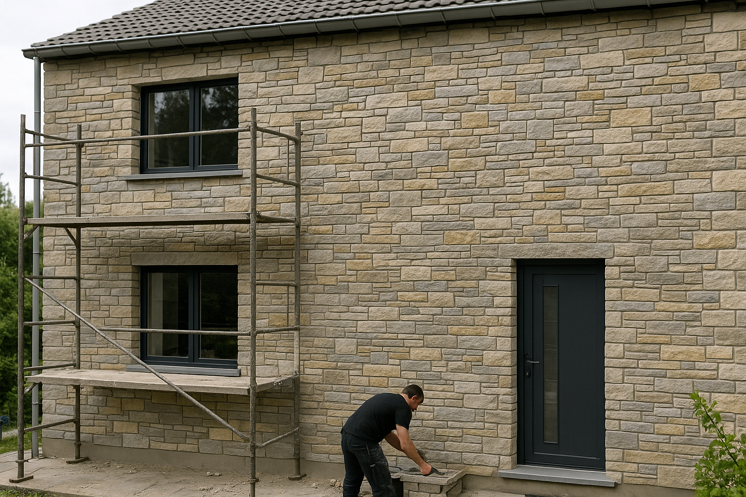 Pose de pierre reconstituée à Namur